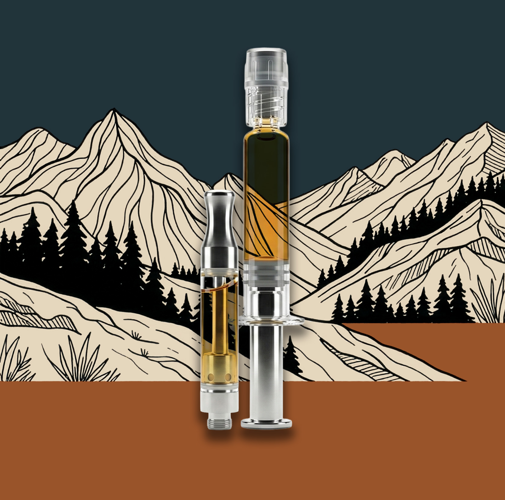Vape and Concentrates - Line Drawn Panoramic Mountainscape